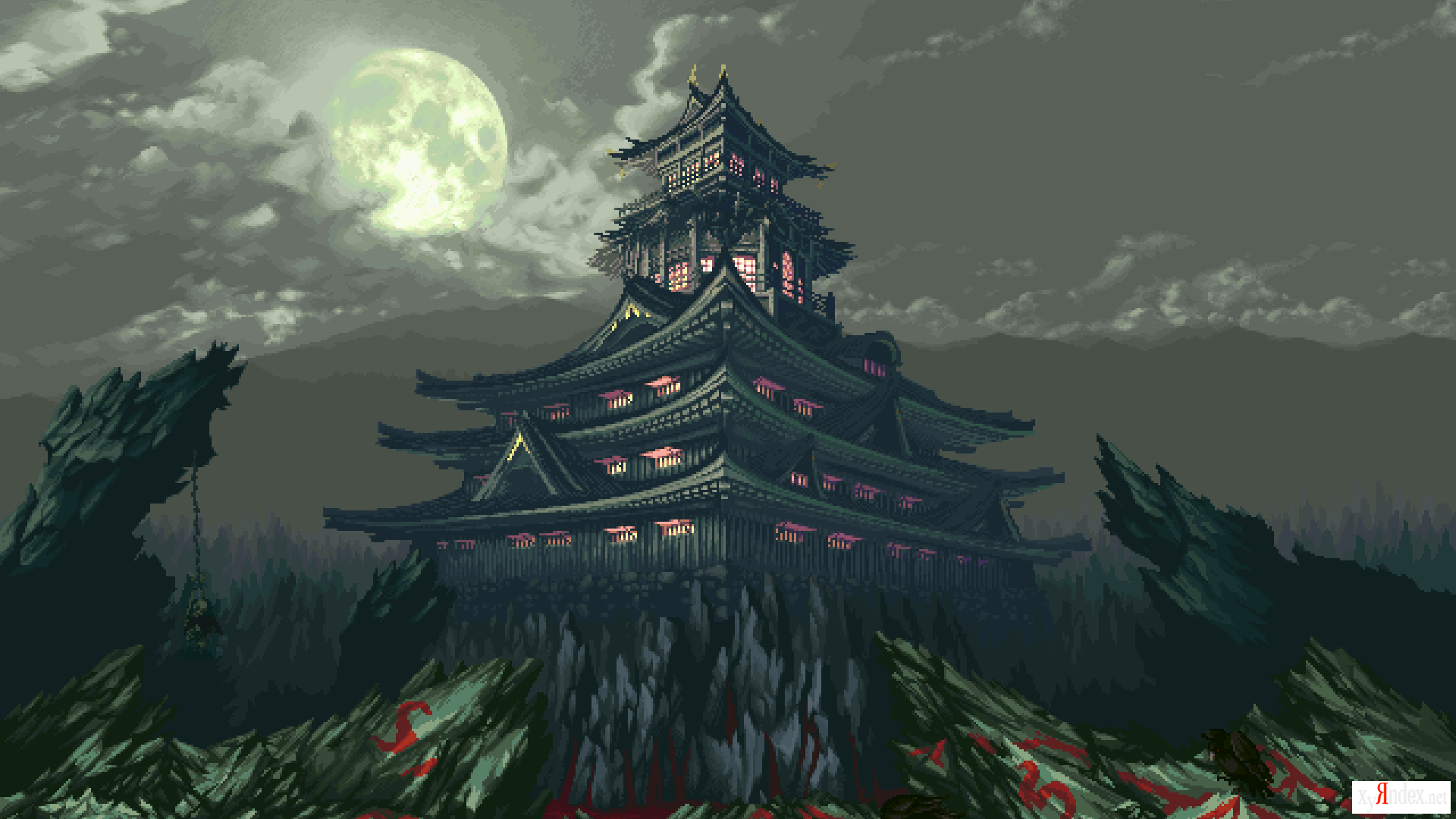 Pixel 8 японская версия. Pixel Art Japan Samurai. Фон 32 bit Asian.